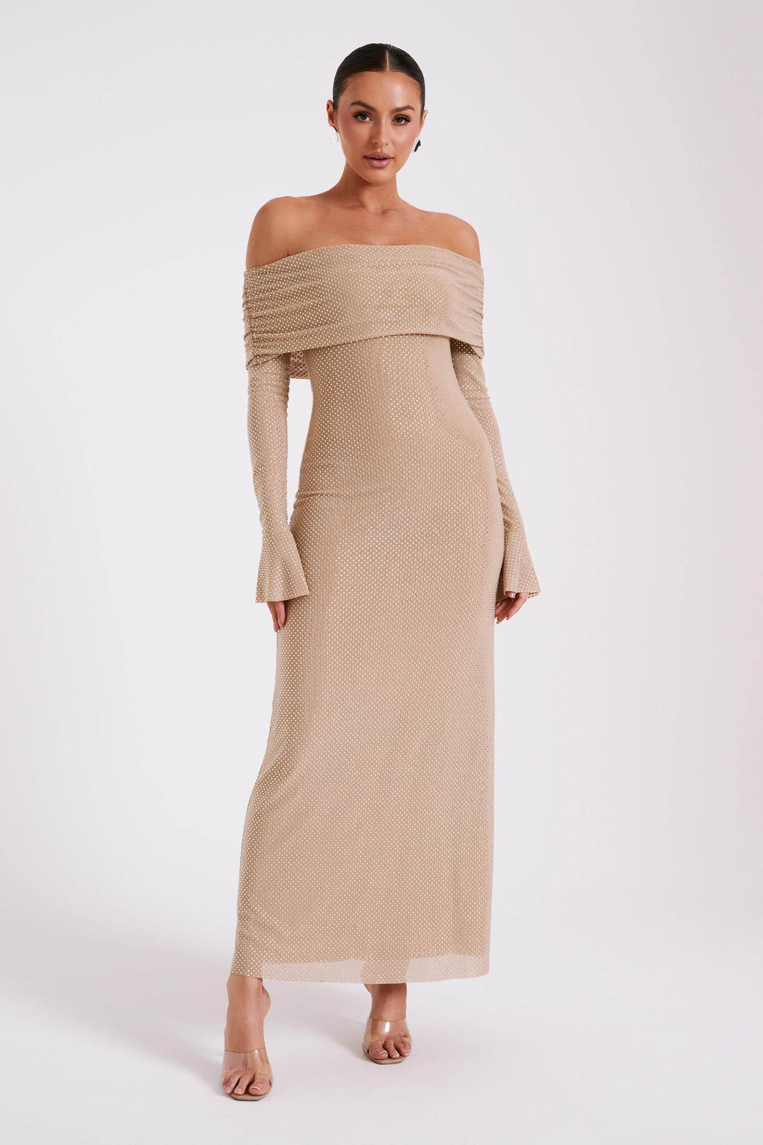 Ziraelle - Off-Shoulder Shimmer Maxi Dress