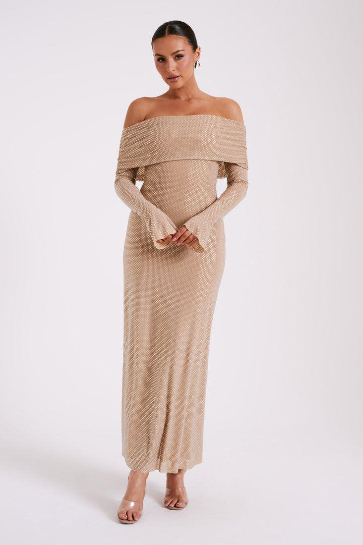 Ziraelle - Off-Shoulder Shimmer Maxi Dress