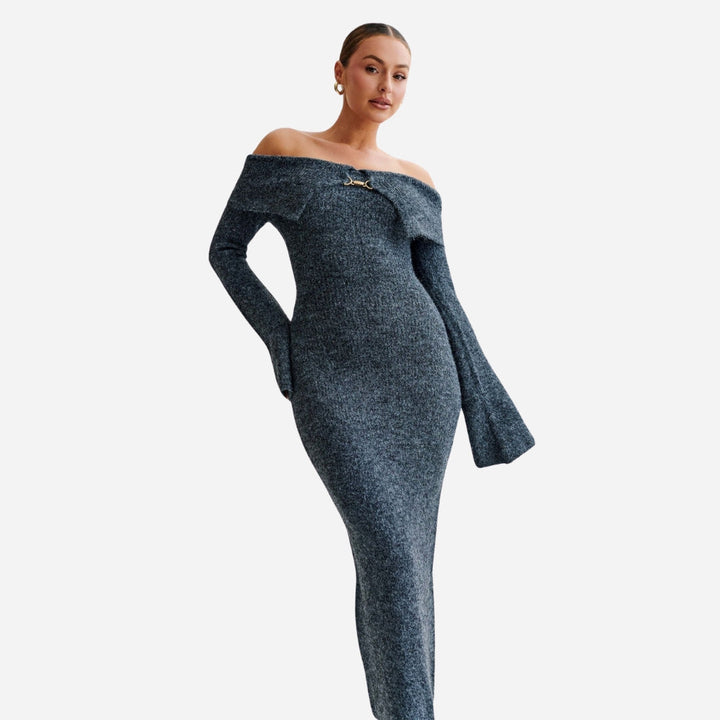 Baxter Off-Shoulder Knit Dress – Luxe Comfort en Tijdloze Glamour