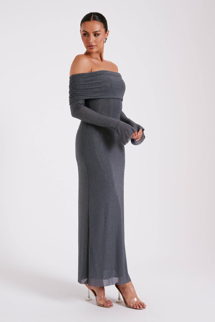 Ziraelle - Off-Shoulder Shimmer Maxi Dress