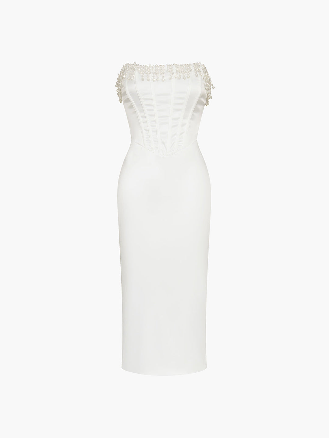 Olivia - Strapless Pearl Midi Dress