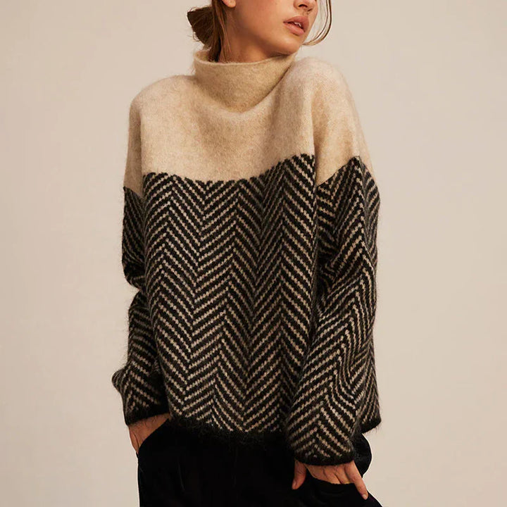 Selena™ - Chevron Pattern High-Neck Sweater