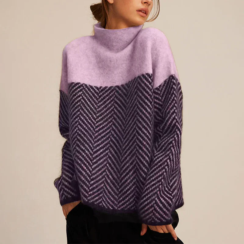 Selena™ - Chevron Pattern High-Neck Sweater