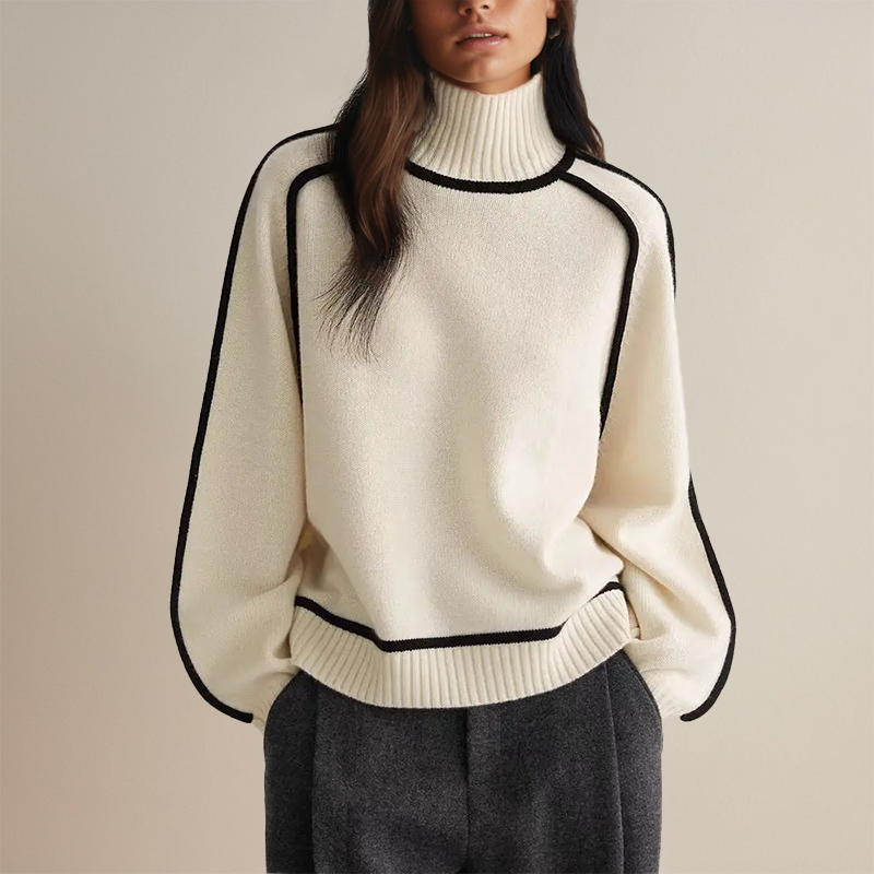 Ava™ | Luxurious Cashmere Turtleneck with Contrasting Details