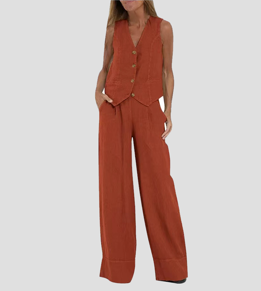 Aira™ - Buttoned Vest & Wide-Leg Trousers Set