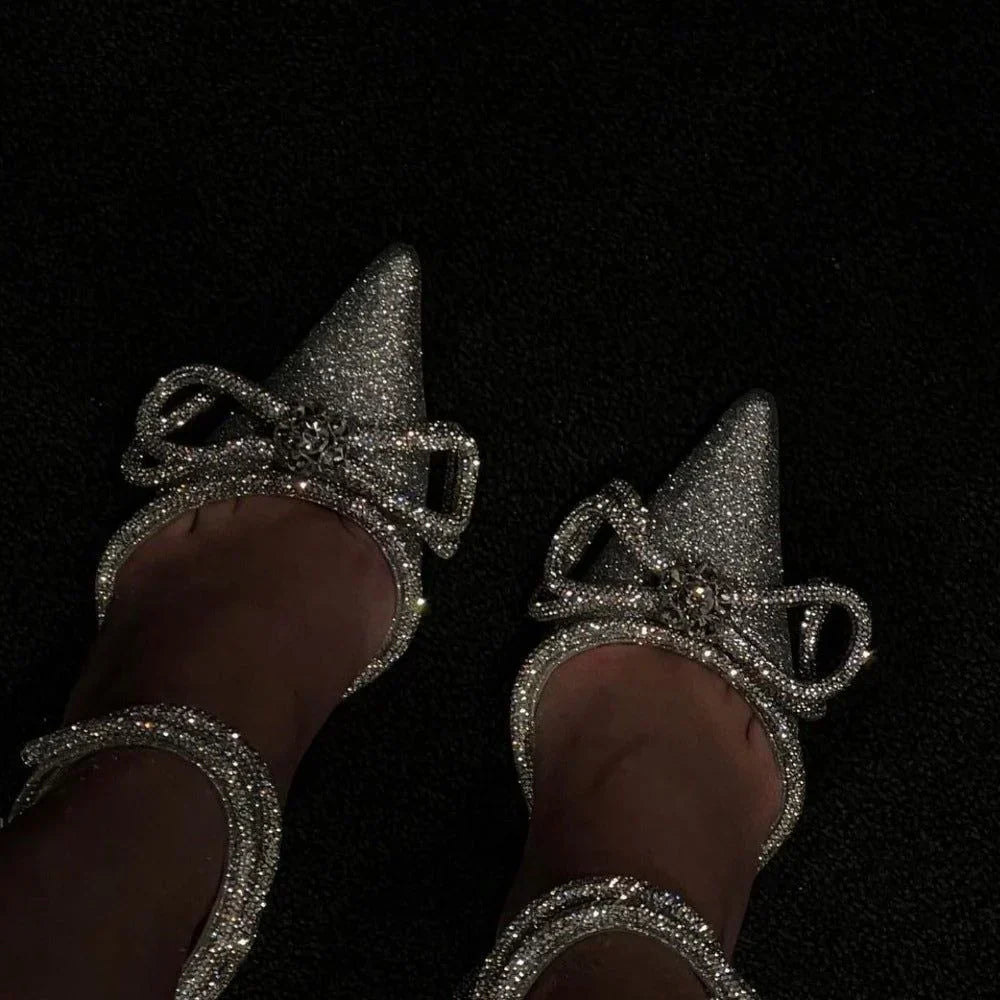 Cyrila | Crystal Bow Wrap Heels